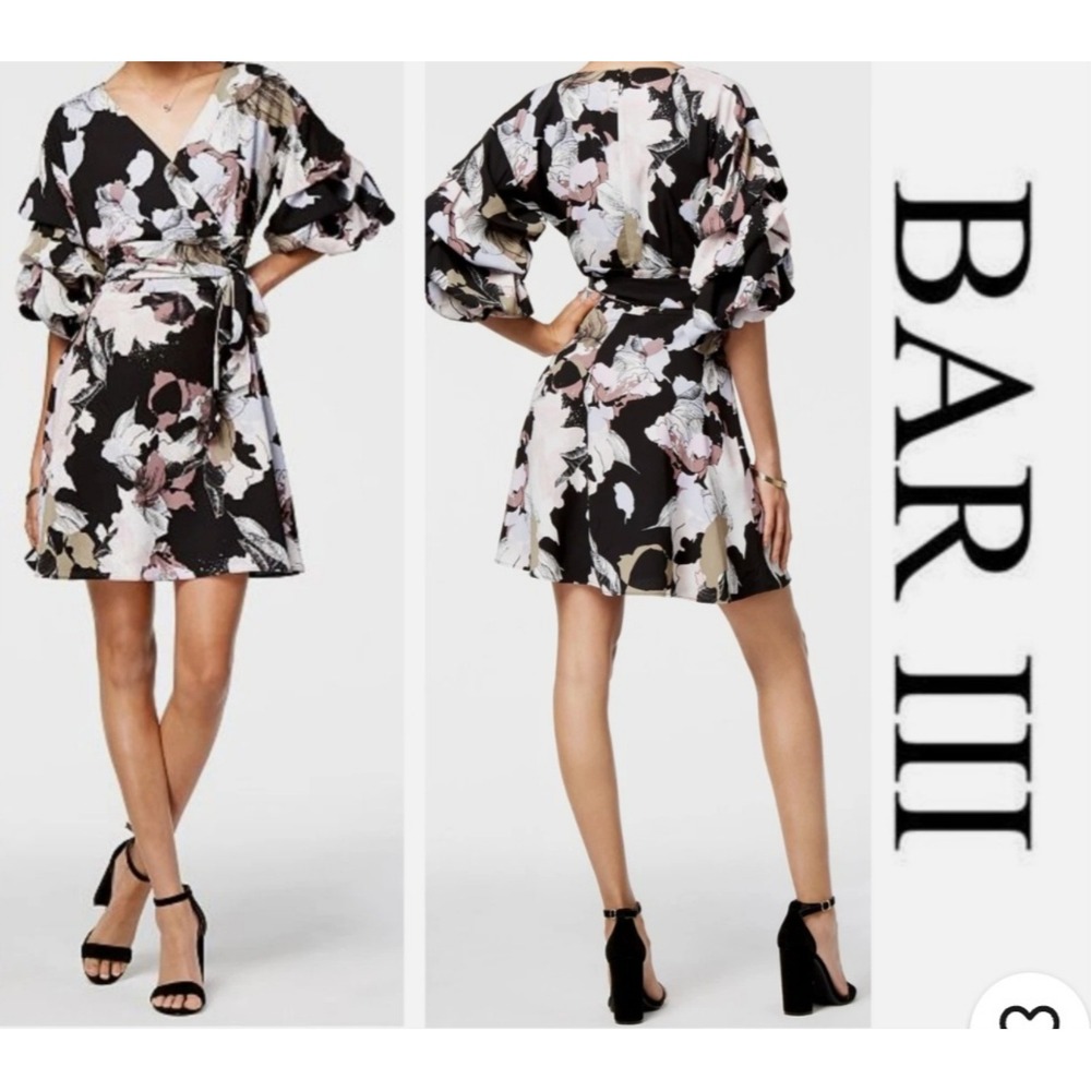 Bar III Bubble-Sleeve Wrap‎ Dress
